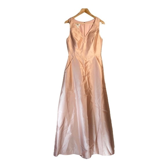 Alfred Sung Toasted Sugar Pink Sleeveless V-Neck Satin Dress NWT - Picture 2 of 9